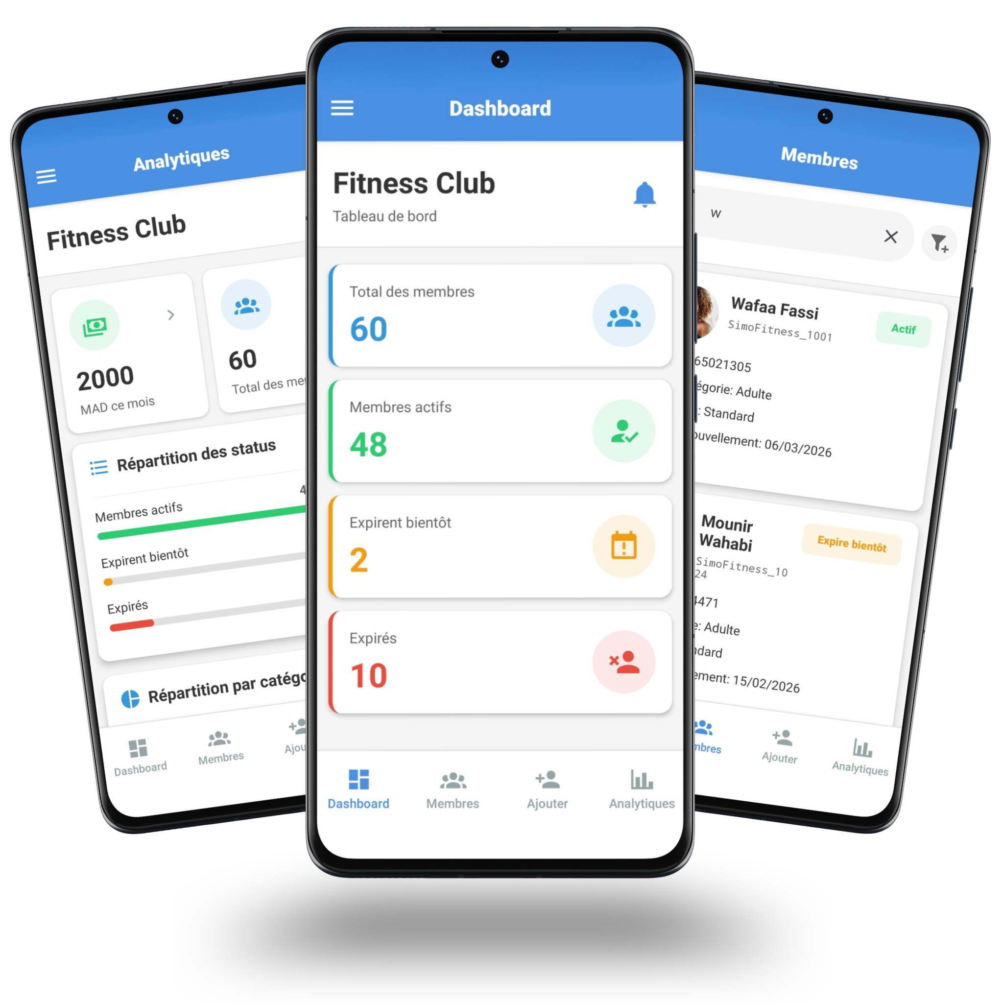 Application Migido - Tableau de bord de gestion de club sur mobile